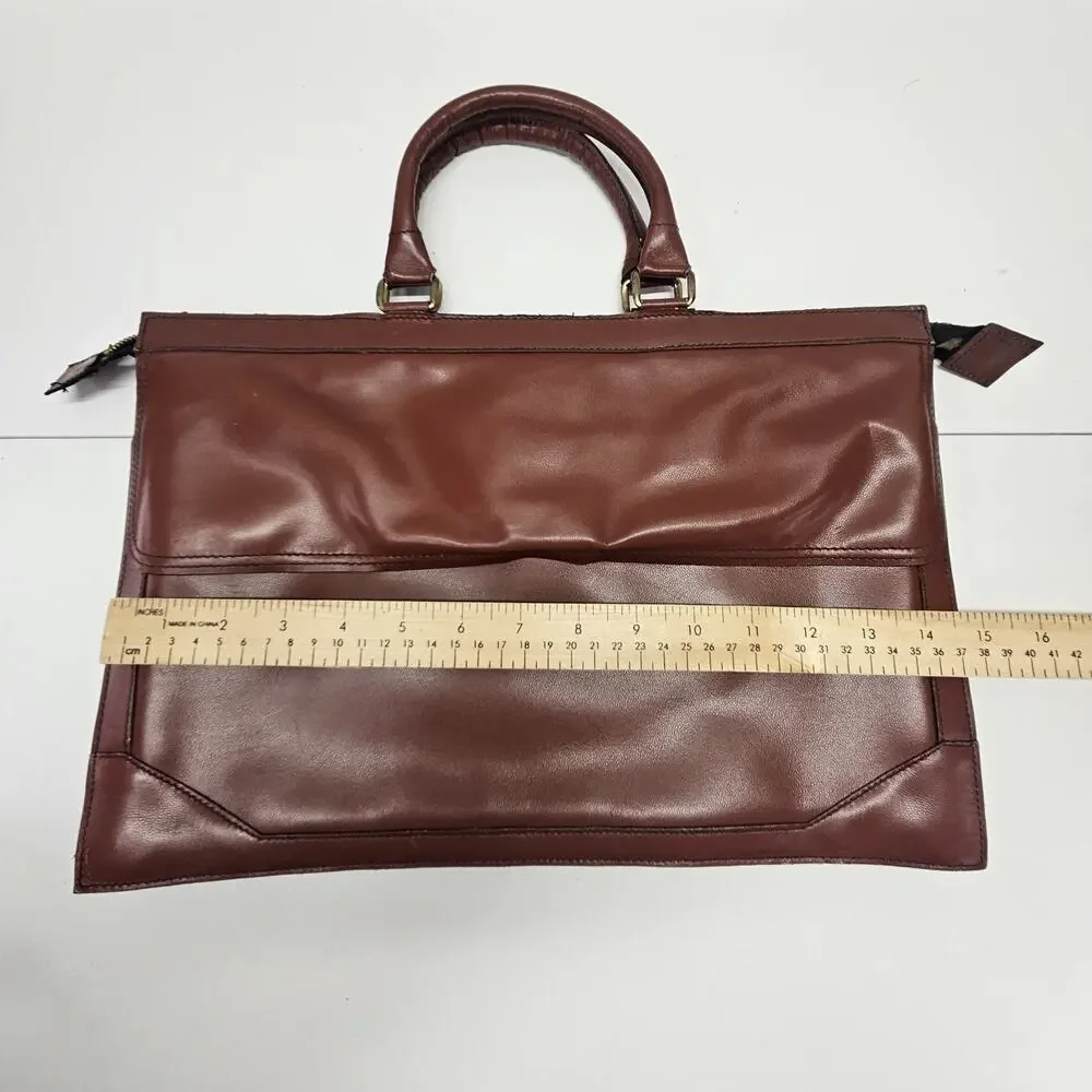 Mid Century Modern Briefcase Twin Handle Grip Burgundy Faux Leather Career Retro